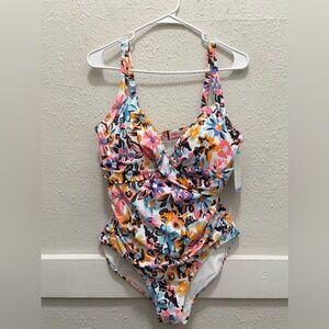 Anne Cole Multi Floral UPF 50 One Piece Swimsuit NWT Large